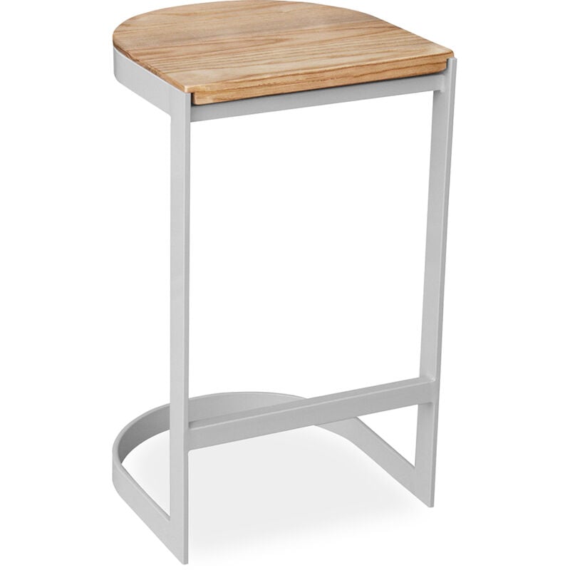 Privatefloor - Tabouret Design Industriel - Bois et Métal - 60cm - Lia Gris clair