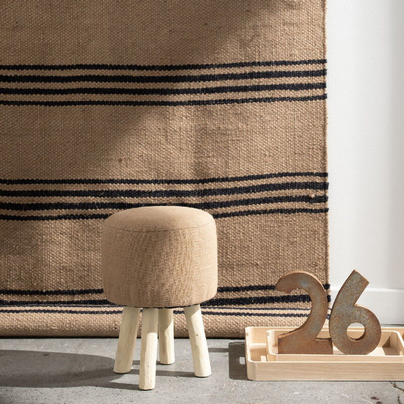 Tabouret 'Indies' en jute et bois - Beige - d 24 x h 25 cm - Livraison gratuite