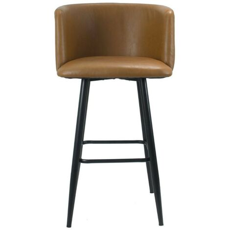 Tabouret Limin en simili cuir taupe avec pieds noirs mats 100 cm x 54 cm x 55 cm