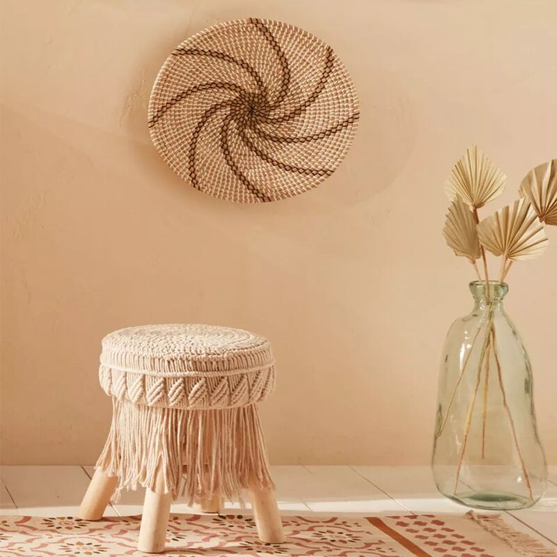 Tabouret Macrame Été Indien Beige Atmosphera