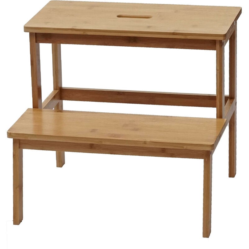 Tabouret marche-pied HWC-B87, banquette, marchepied, tabouret en bois, bambou 43x47x38cm