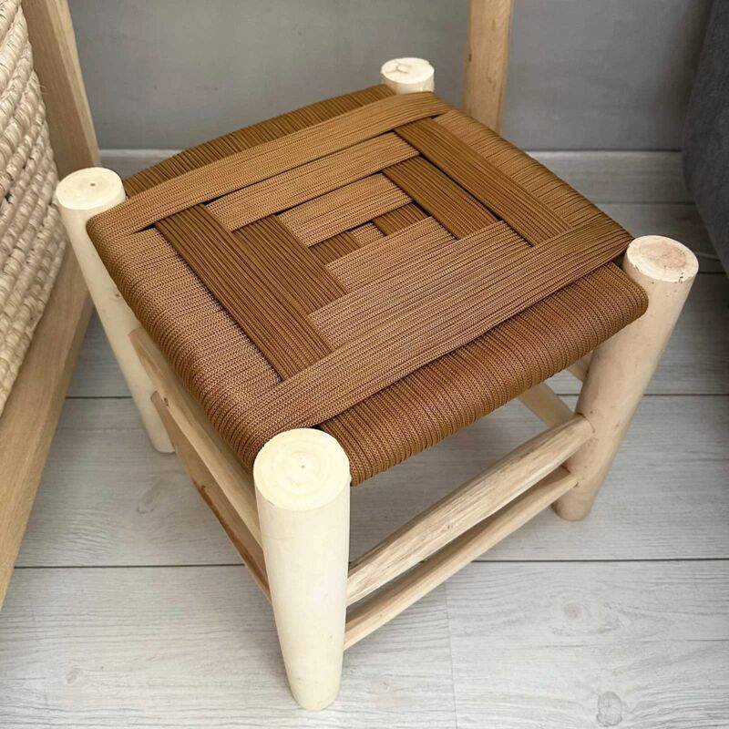 Tabouret marocain en corde camel H30cm