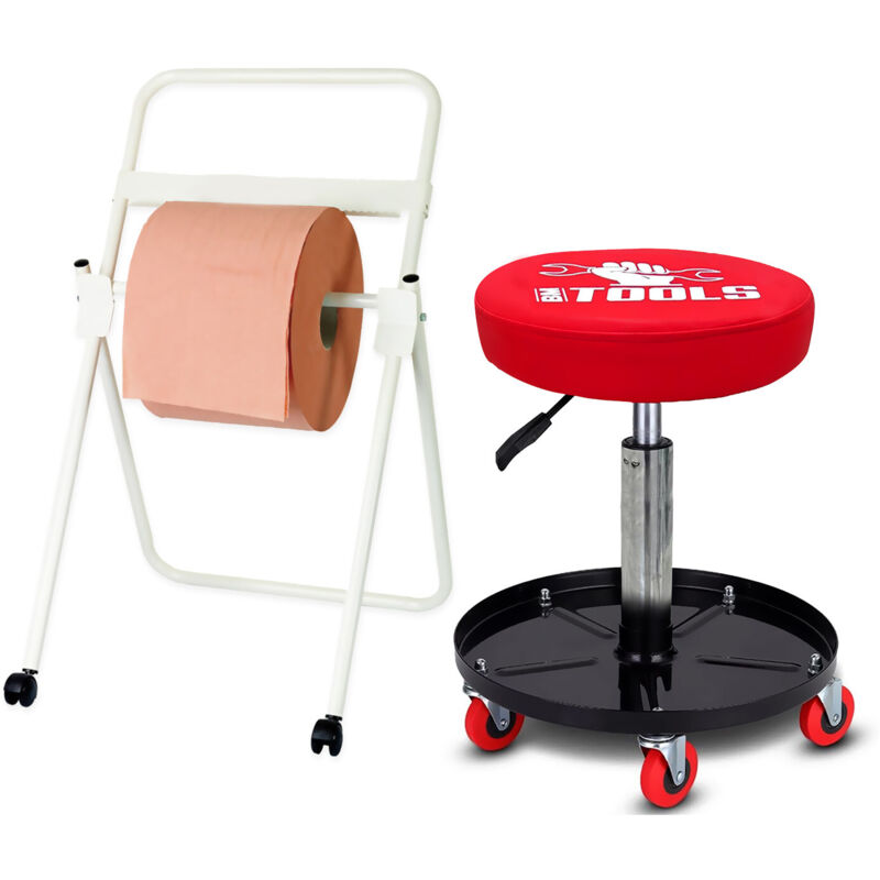 Tabouret Mécanicien BM TOOLS BMT-STOOL siège pivotant Hauteur réglable, roulettes / Supports OUTILS avec Dévidoir de papier