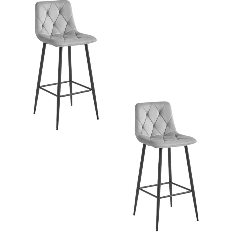 Tabouret NADO - velours gris argenté / pieds noirs x 2