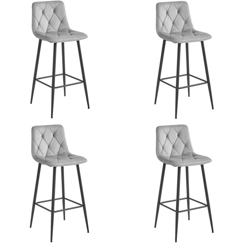 Tabouret NADO - velours gris argenté / pieds noirs x 4