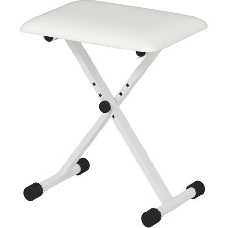 Tabouret piano pliant réglable, banc rembourré similicuir blanc 39x29x37-47cm