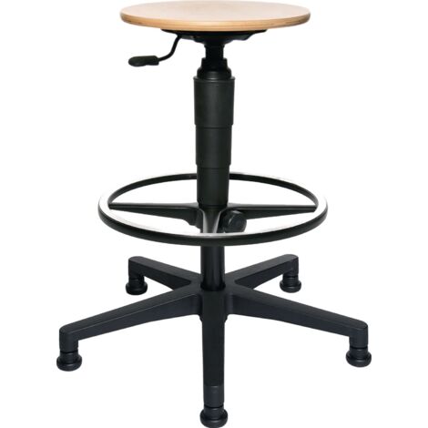 Tabouret pivotant avec roulettes, siège en hêtre, hauteur 540-800 mm