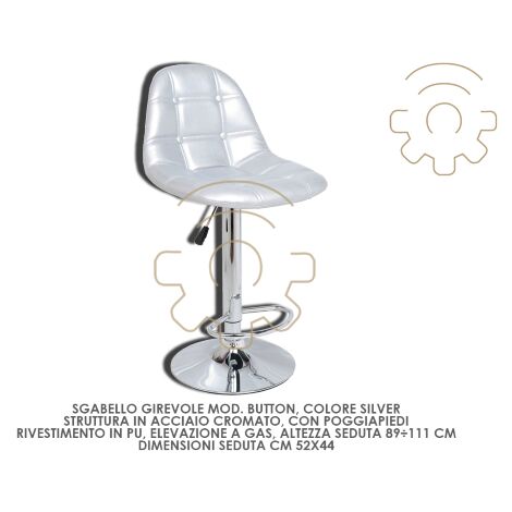 Tabouret pivotant Button A lA vation de gaz argent 89 111 cm assise 52 x 44 cm acier chromA
