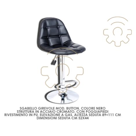 Tabouret pivotant Button A lA vation de gaz noir 89 111 cm assise 52 x 44 cm acier chromA