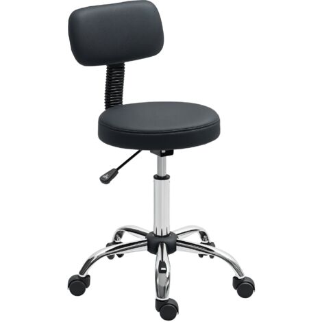 Tabouret pivotant dossier roulettes réglable, salons beauté/studio tatouage, 46x51x78-93 cm