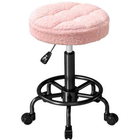 Tabouret pivotant réglable 50-66 cm, rotatif 360° avec roulettes – rose