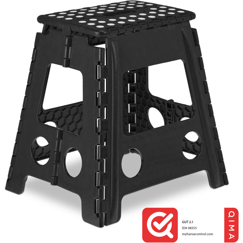 Relaxdays Tabouret pliable, 1 marche, charge max. 120 kg, plastique antidérapant, escabeau cuisine, 40 cm de haut, noir