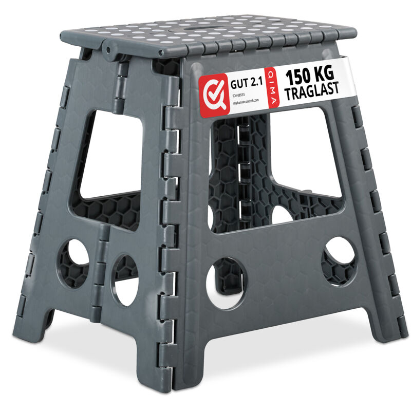 Tabouret pliable xl, transportable, salle de bain, camping, 39 x 39 x 32 cm, jusqu'à 150 kg, plastique, gris - Relaxdays