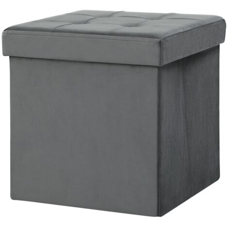 Tabouret pliant avec rangement, coffre de rangement, mousse, MDF, gris