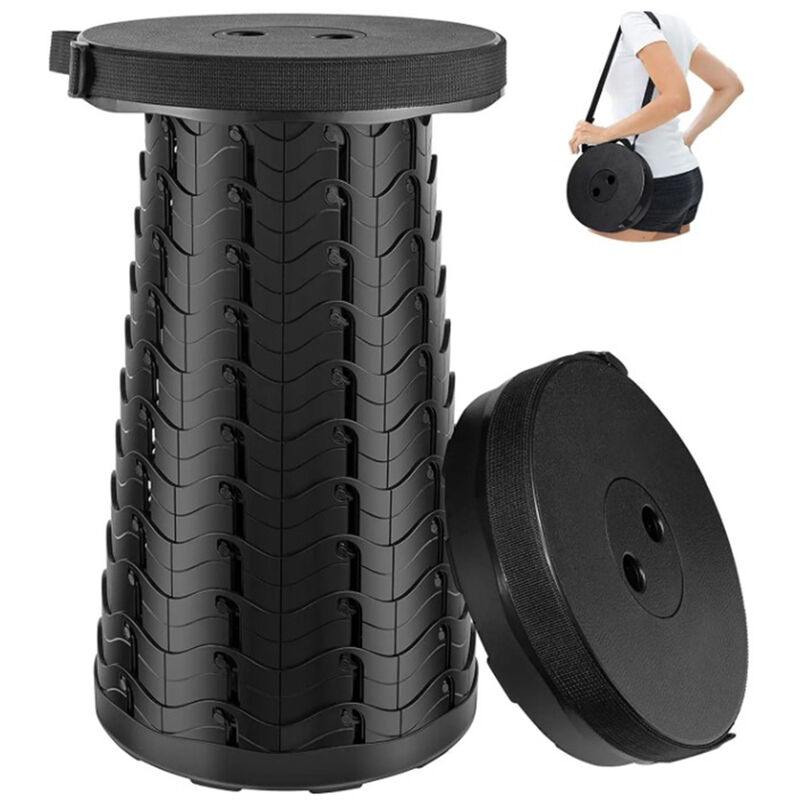 Tabouret Pliant Portable, Tabouret télescopique, pour Cuisine Randonnée de Plein Air Pêche Jardin Voyages, Maxi Charge 200KG (Noir)