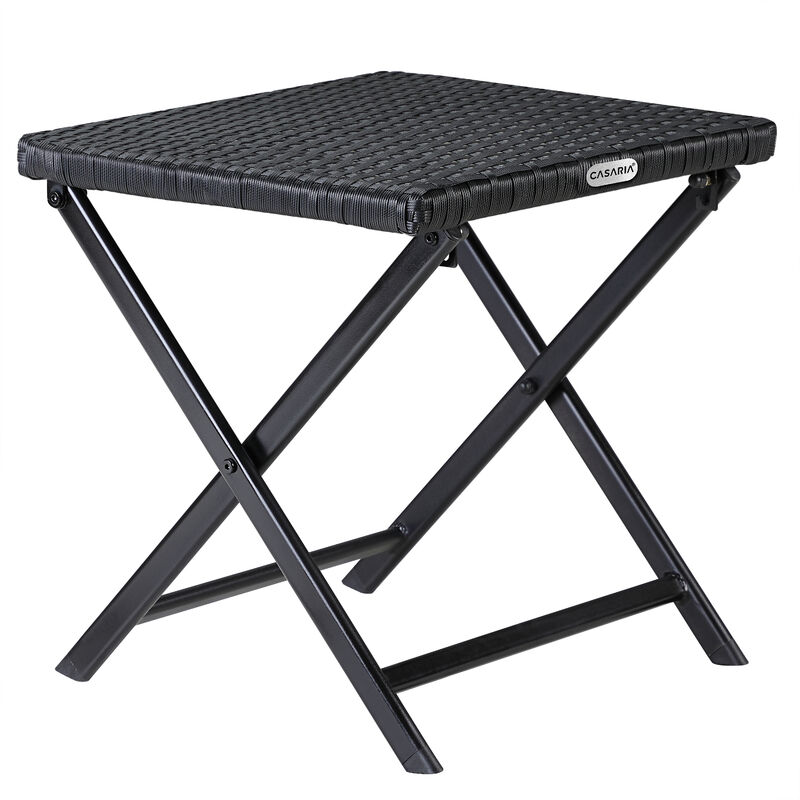 Casaria - Tabouret pliant en polyrotin noir 44x40x44cm table pliable polyvalente repose-pieds balcon camping table d'appoint 1x Noir