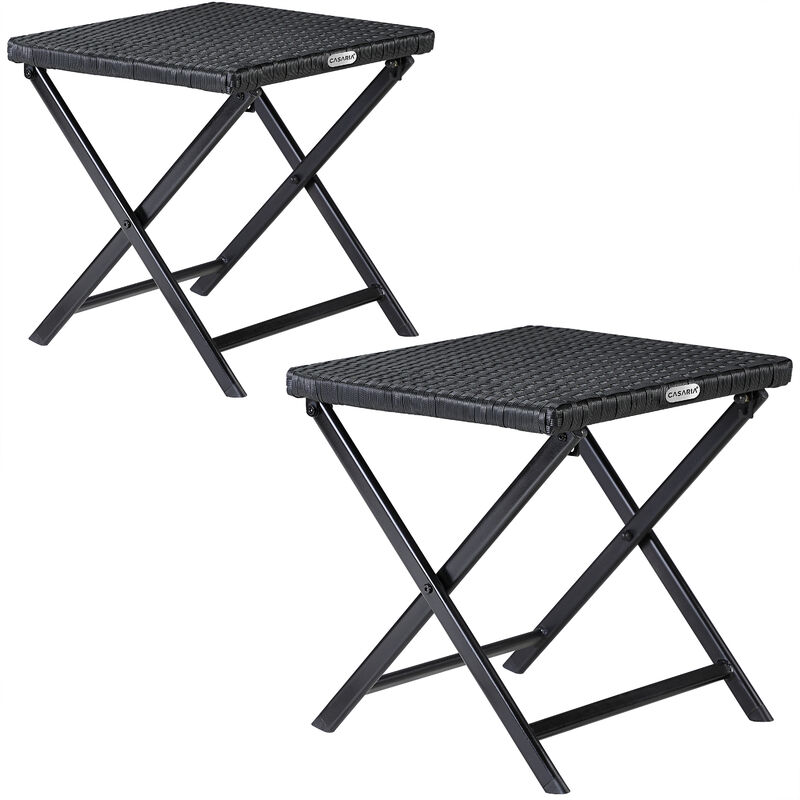 Tabouret pliant en polyrotin noir 44x40x44cm table pliable polyvalente repose-pieds balcon camping table d'appoint 2x Noir - Casaria