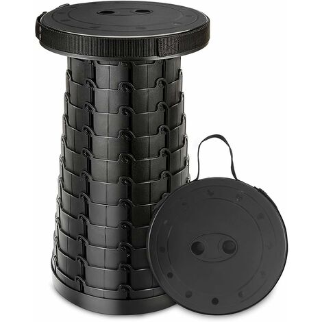 Tabouret Pliant Télescopique Portable, Tabourets de Siège Compacts Légers avec Capacité de Charge 550lbs Tabouret Rétractable Pliable Portable pour Adultes Pêche Jardin Voyage Randonnée Golf - Noir