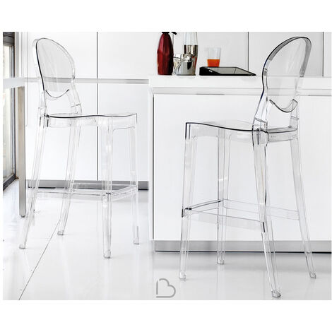 Tabouret polycarbonate transparent haut de gamme Kay-Assise H 65 cm