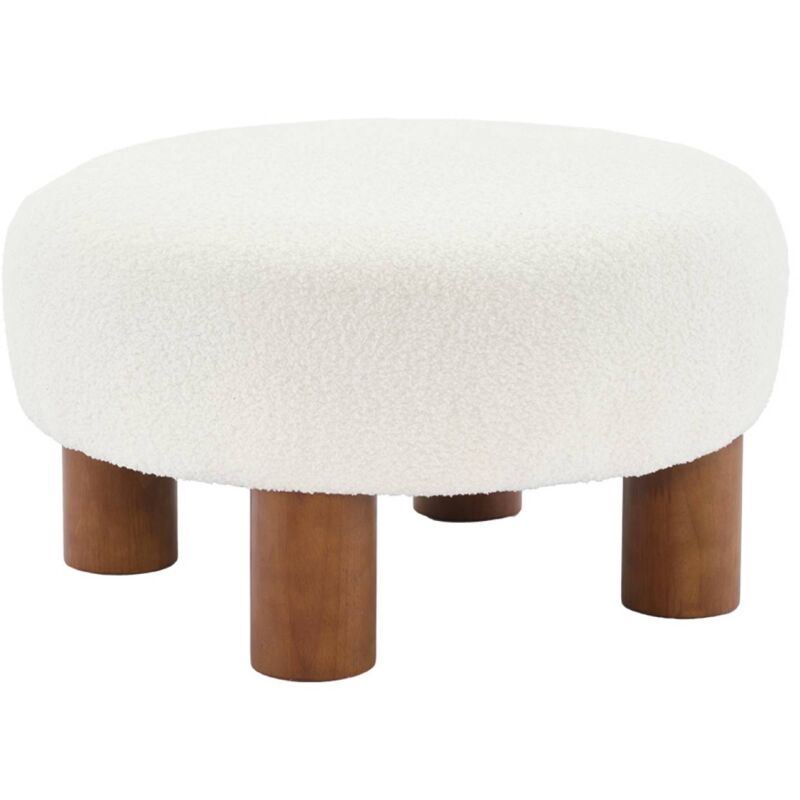Sweeek - Tabouret pouf. pieds en bois d'hévéa et tissu bouclette. blanc