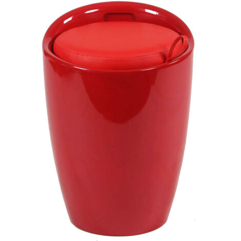Tabouret pouf en ABS avec coussin en simili cuir Cliff - Rouge