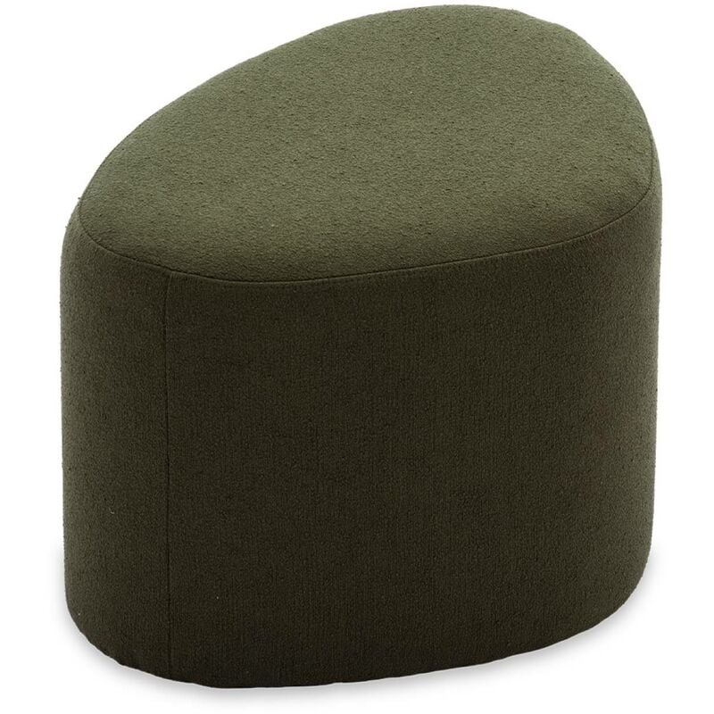 Tabouret. pouf en forme de galet en tissu kaki foncé. tao l 60 x p 44 x h 40cm