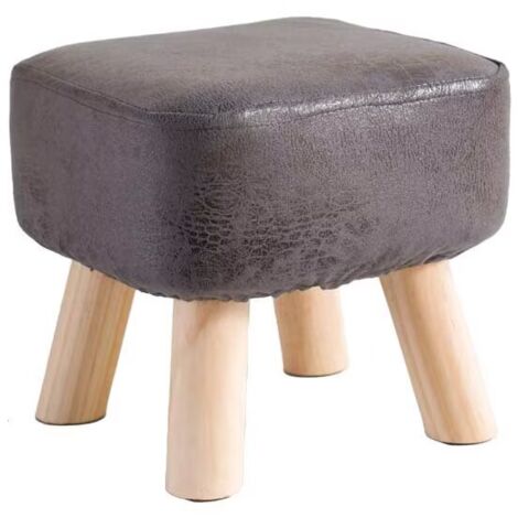 Tabouret Pouf Moderne en Bois Massif - Petit, Rond, Bas - Repose-Pieds pour Salon et Chambre - 28×28×25CM Gris Foncé