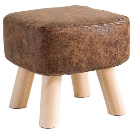 Tabouret Pouf Moderne en Bois Massif - Petit, Rond, Bas - Repose-Pieds pour Salon et Chambre - 28×28×25CM Marron foncé