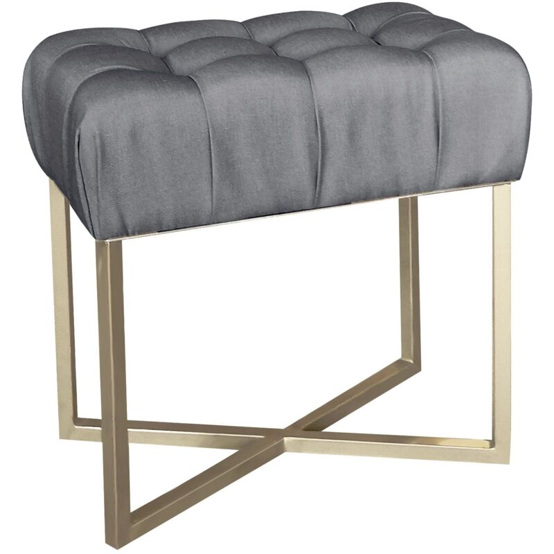 Tabouret pouf rectangle Fauve Tissu Gris Foncé pied Or - Gris foncé