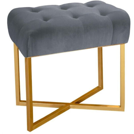 Tabouret pouf rectangle Fauve Velours Argent pied Or