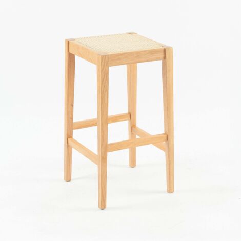 Rendez-Vous Déco – Tabouret de bar 65 cm en bois de chêne massif et cannage – Design géométrique pour îlot central – Poids max 80 kg