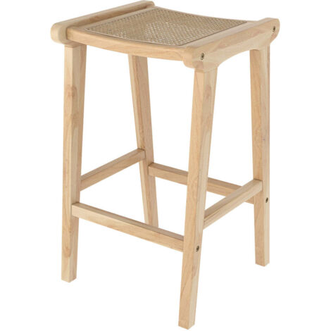 Rendez-Vous Déco – Tabouret de bar 65 cm en teck massif et rotin naturel – Design chic pour îlot central – Poids max 150 kg – Montage facile