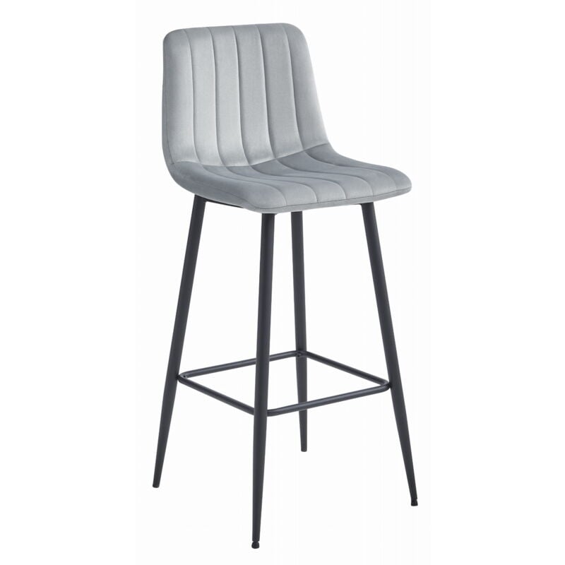 Tabouret POZZA - velours gris argenté / pieds noirs x 1