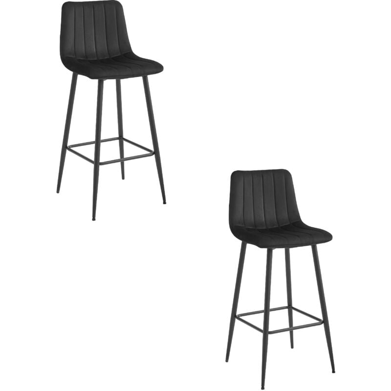 Tabouret POZZA - velours noir / pieds noirs x 2