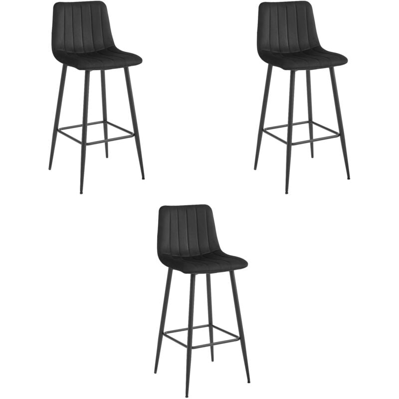 Tabouret POZZA - velours noir / pieds noirs x 3