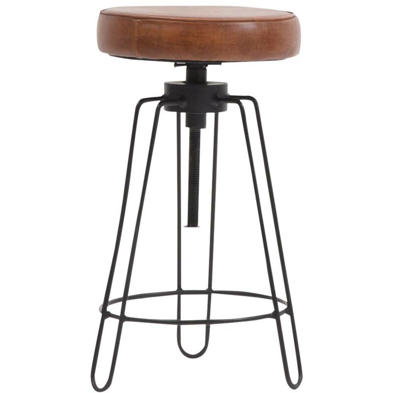 Made In Meubles - Tabouret réglable en cuir marron Gaston