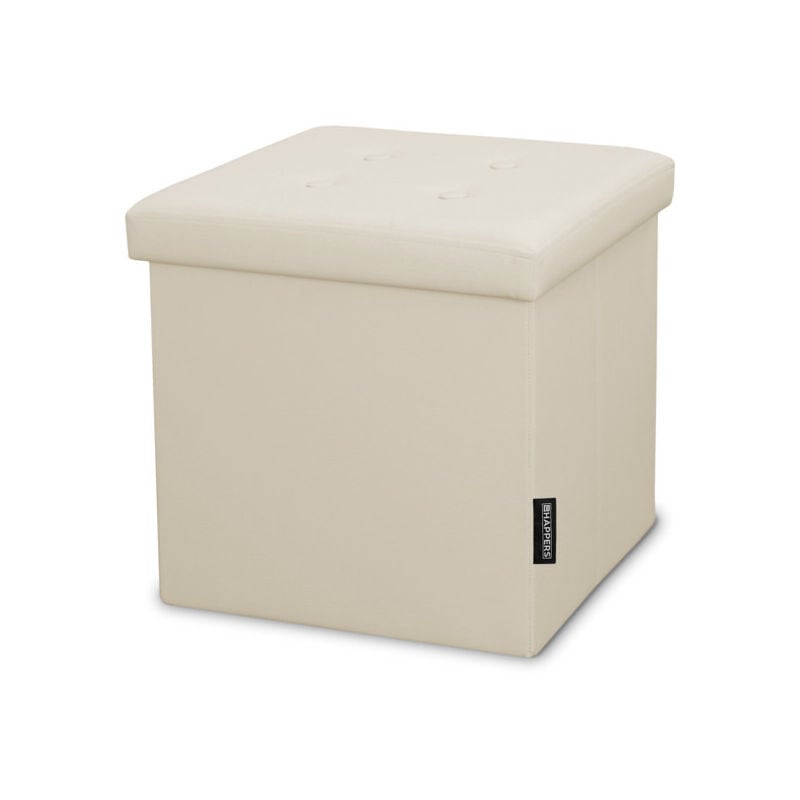 Tabouret Rangement 38x38x38. Coffre Rembourré et Pliable de Couleur Beige 38x38x38 Beige
