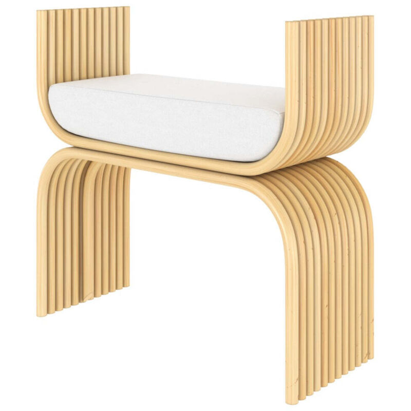 Tabouret en rotin et coussin blanc - RÉANE