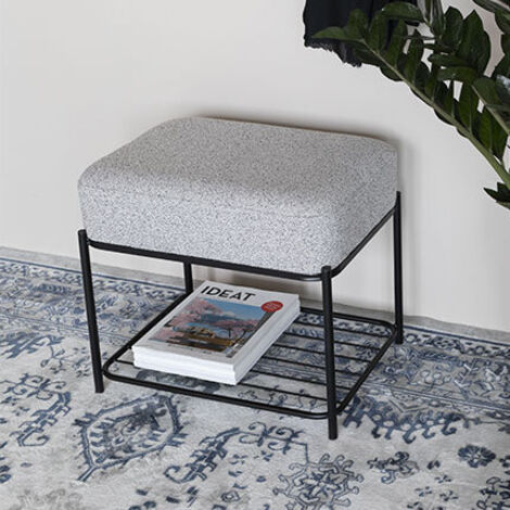 Tabouret rectangulaire en tissu et métal - Blanc - MILOU
