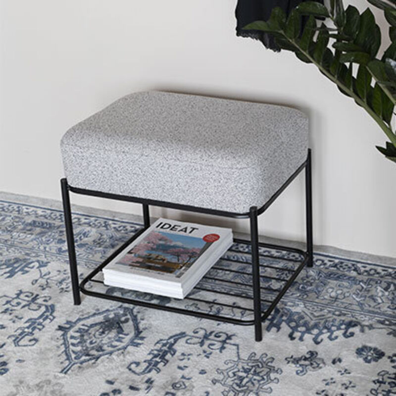 Drawer - Tabouret 50x35x45 cm en tissu gris et métal noir