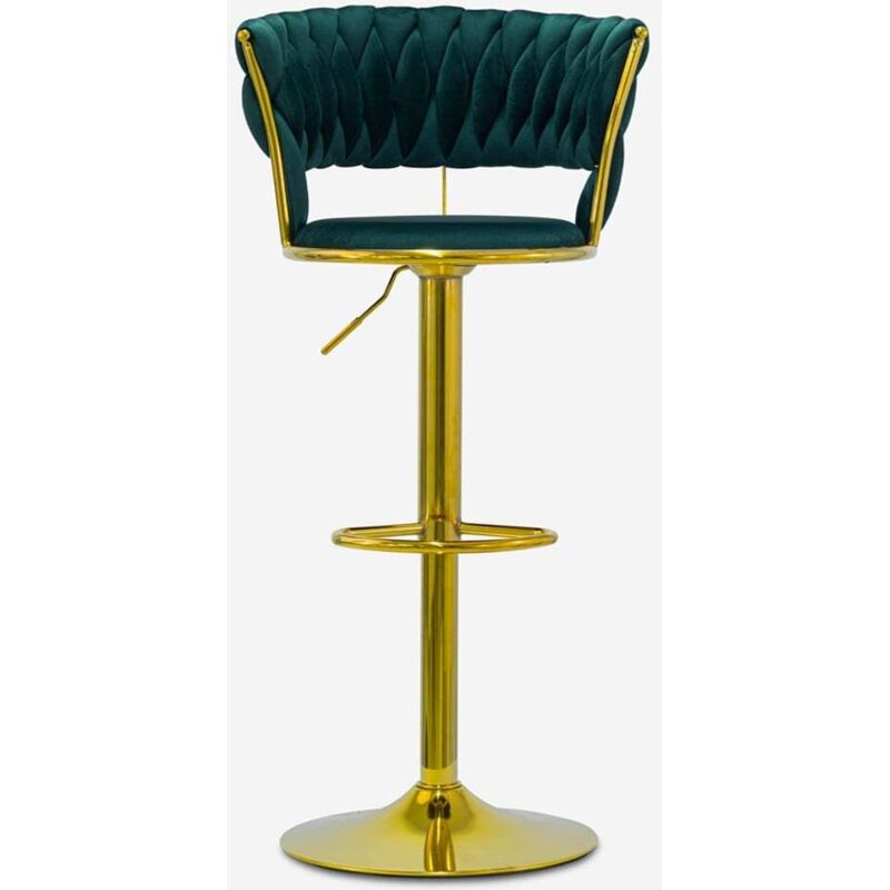 Tabouret réglable en métal doré et velours tressé Macaron - Vert foncé
