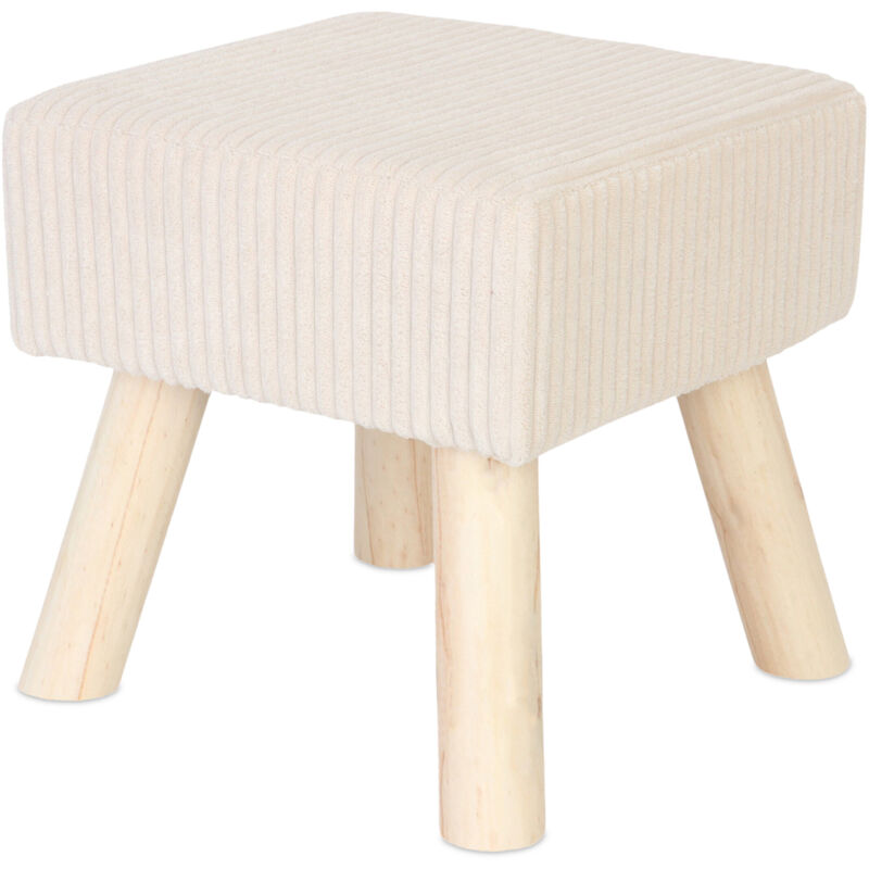 Tabouret Relaxdays en velours côtelé, pieds en bois, rembourré, HxLxP : 30x30x30 cm, carré, pouf, beige/nature