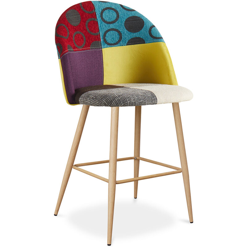 Privatefloor - Tabouret Rembourré en Patchwork - Style Scandinave - 66cm - Evelyne Multicolore
