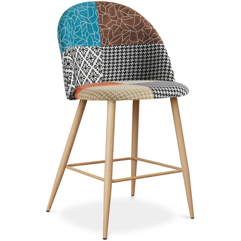 Privatefloor - Tabouret Rembourré en Patchwork - Style Scandinave - 66cm - Evelyne Multicolore