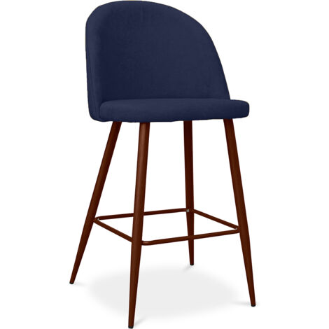 Tabouret rembourré en tissu - Design scandinave - 66cm- Evelyne Bleu foncé
