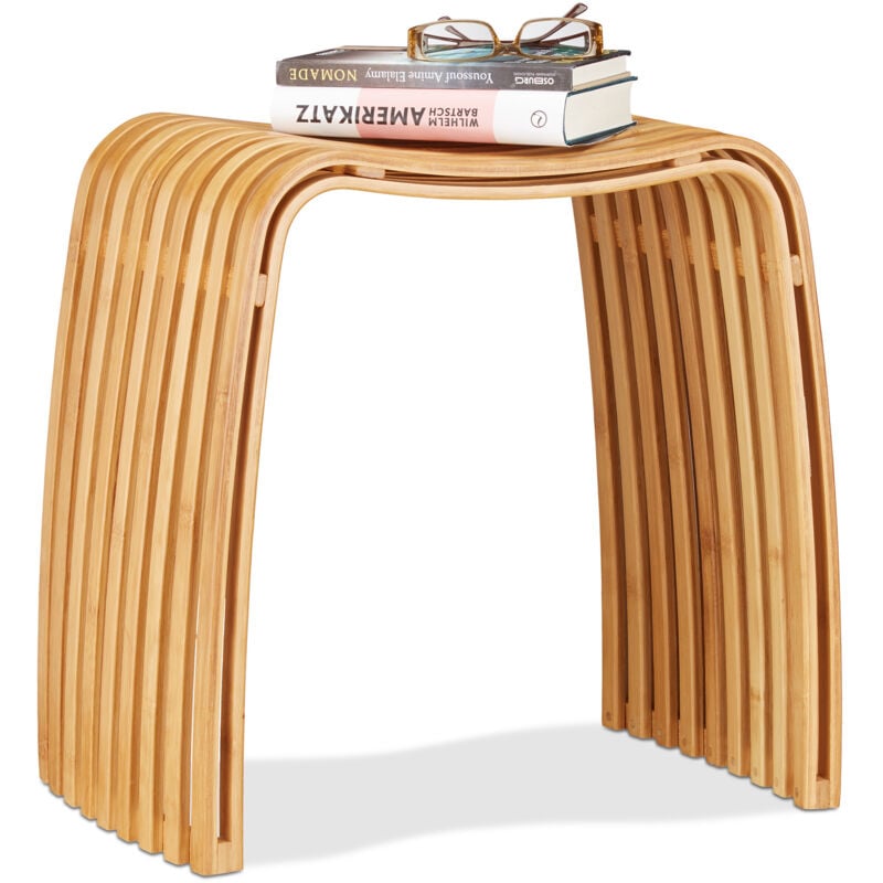 2x Tabouret repose-pieds bois de bambou lamelles élégant pouf scandinave nordique, nature