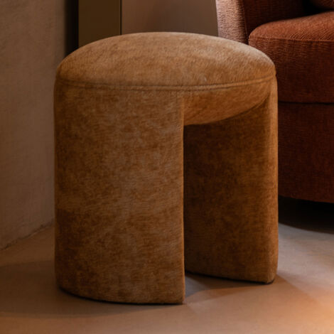 Tabouret rond 42x42x44 cm en tissu doux ocre - TESTI