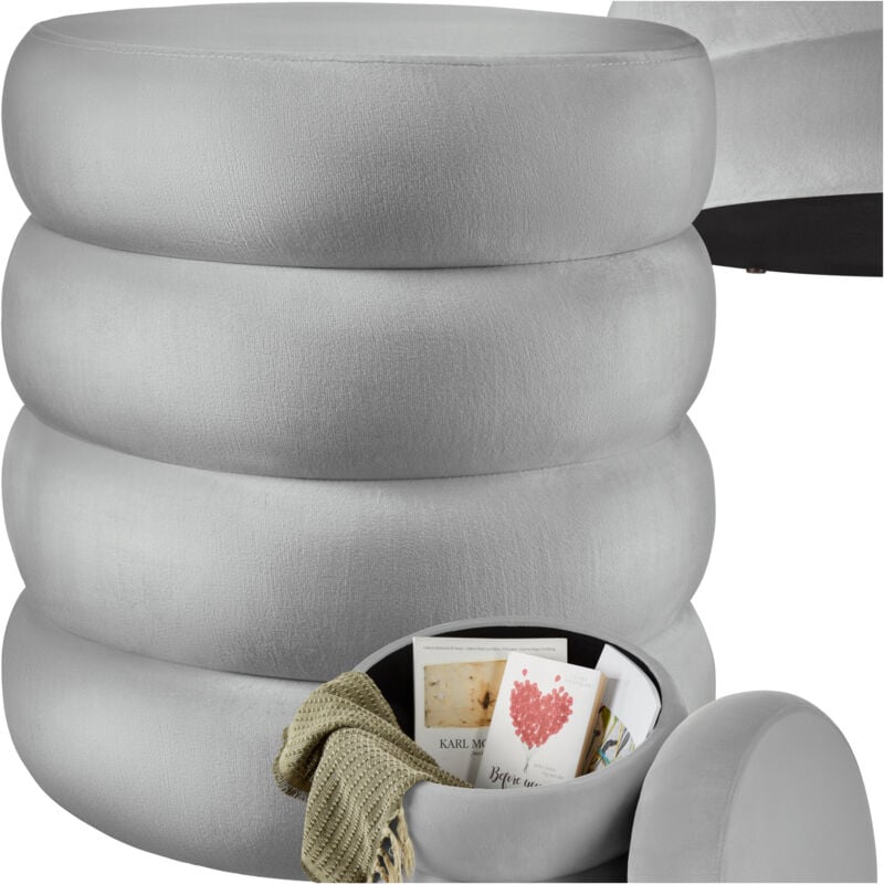 Pouf avec espace de rangement Rond capacité de charge 120 kg et embouts en plastique doux pour le sol