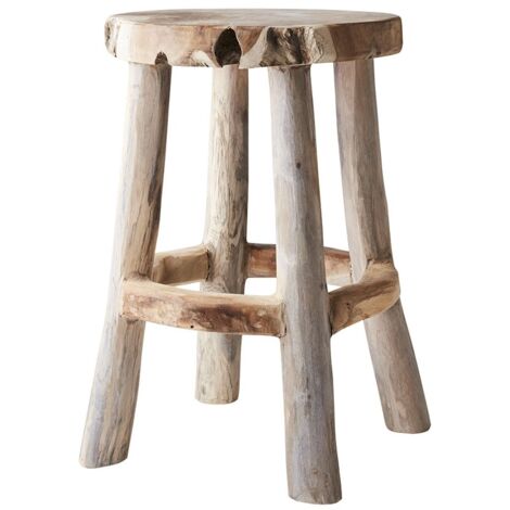 Tabouret rond en Bois de Teck Naturel clair H. 45 cm