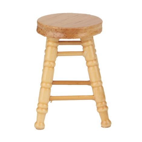 Tabouret rond en bois miniature 1:12 pour maison de poupée, modèle élégant et détaillé.